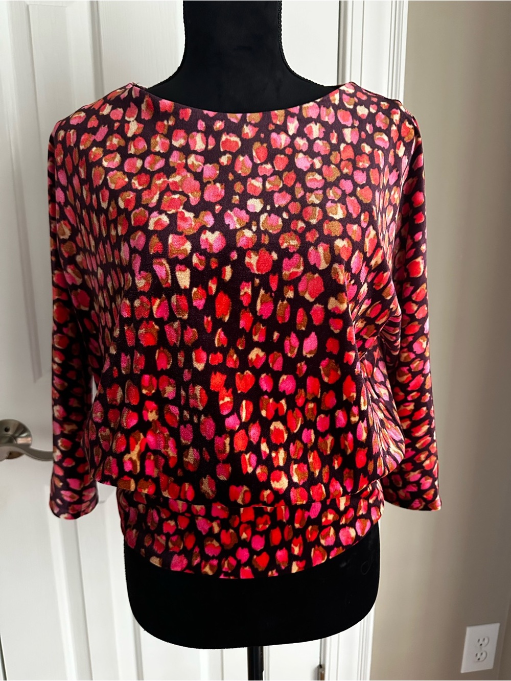 Chico's Red, Pink & Purple Printed 3/4 Sleeve Pullover